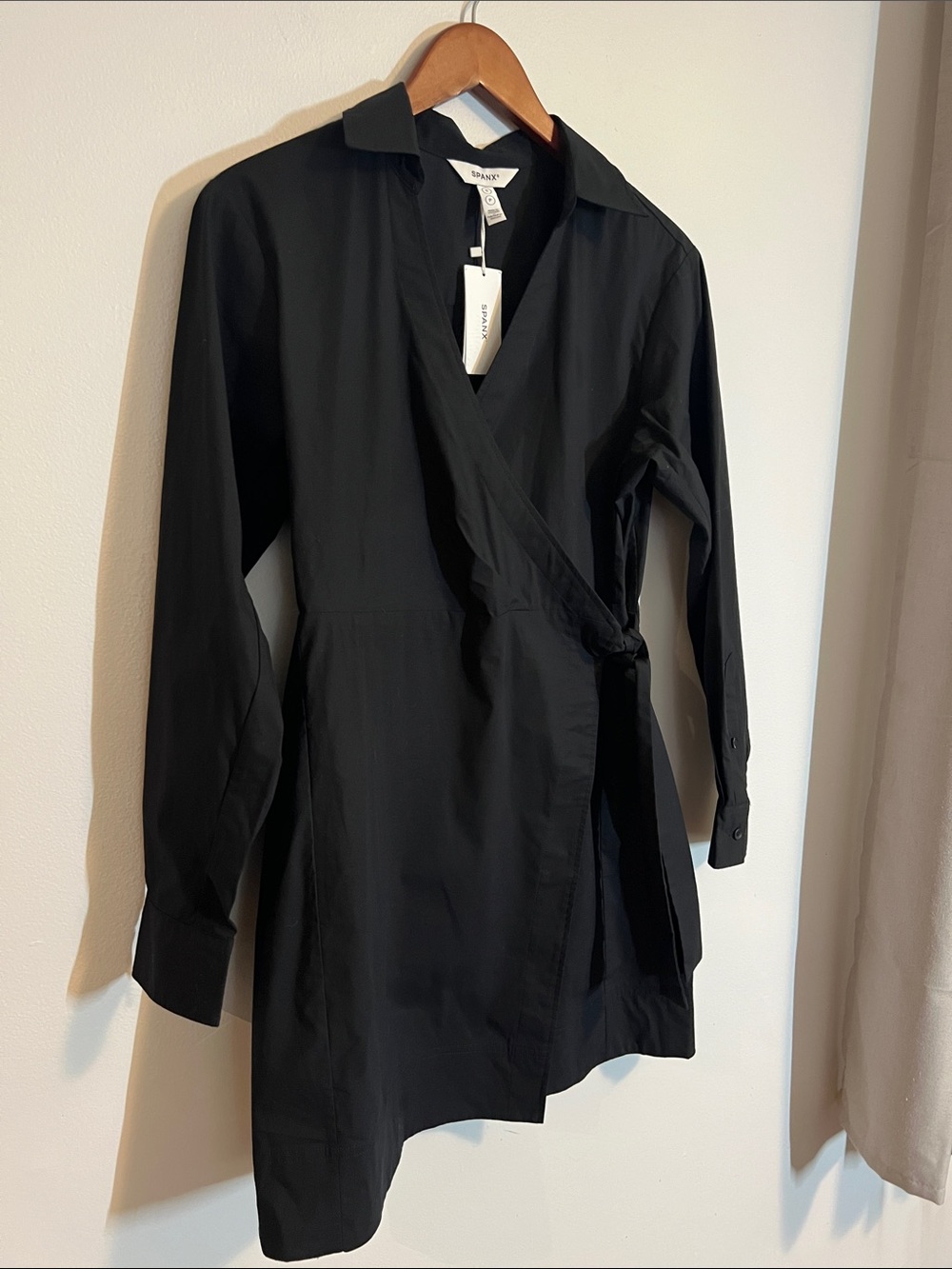 Spanx NWT Poplin Cotton Black Wrap Dress, size Sm